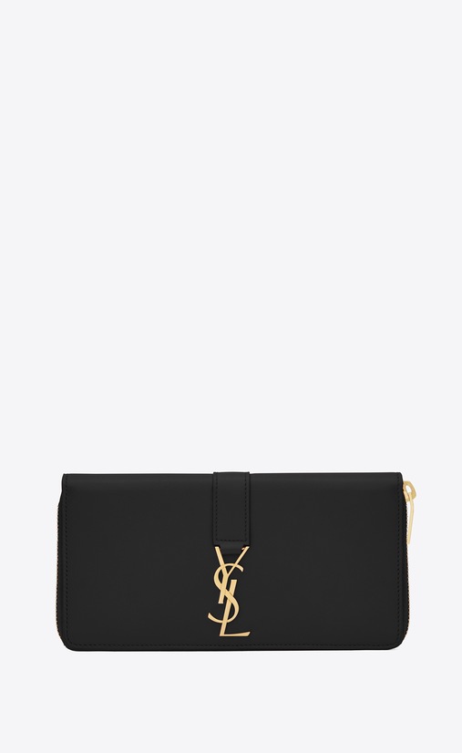 YSL フルジップウォレット(ブラック/レザー)